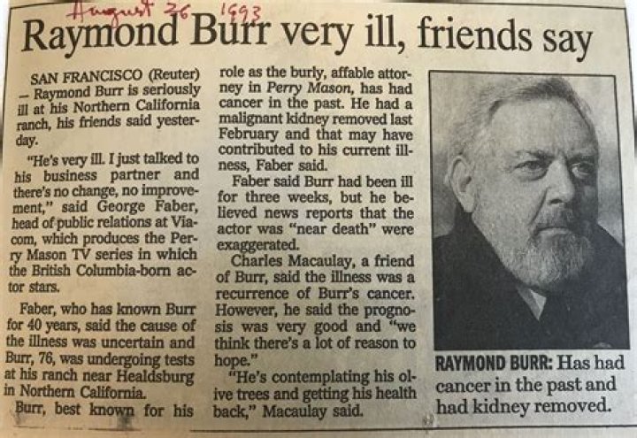 Raymond Burr Obituary, What was Raymond Burr Cause of Death?